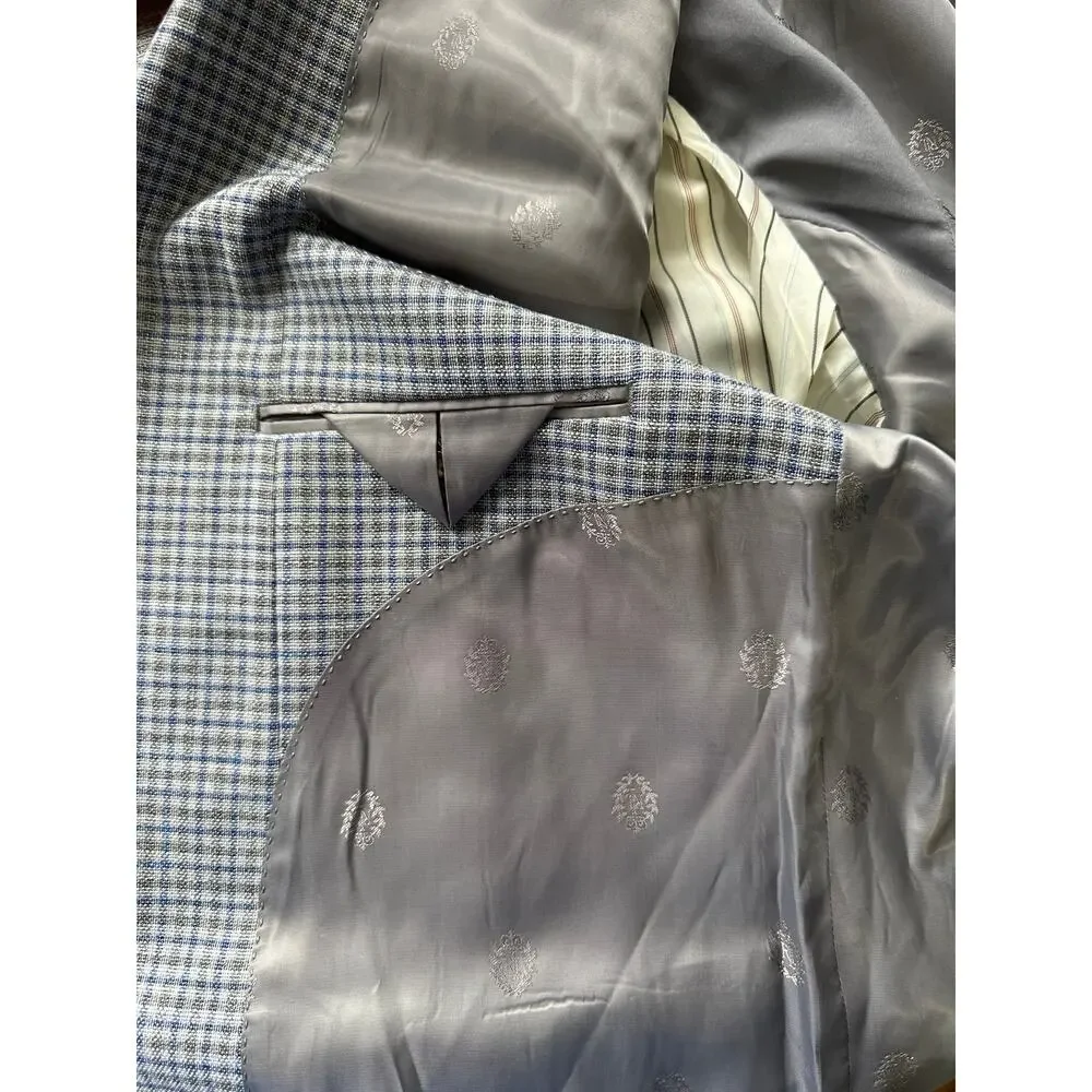 Ralph Lauren Black Label Blue Grey Plaid Sports Coat Blazer 46L